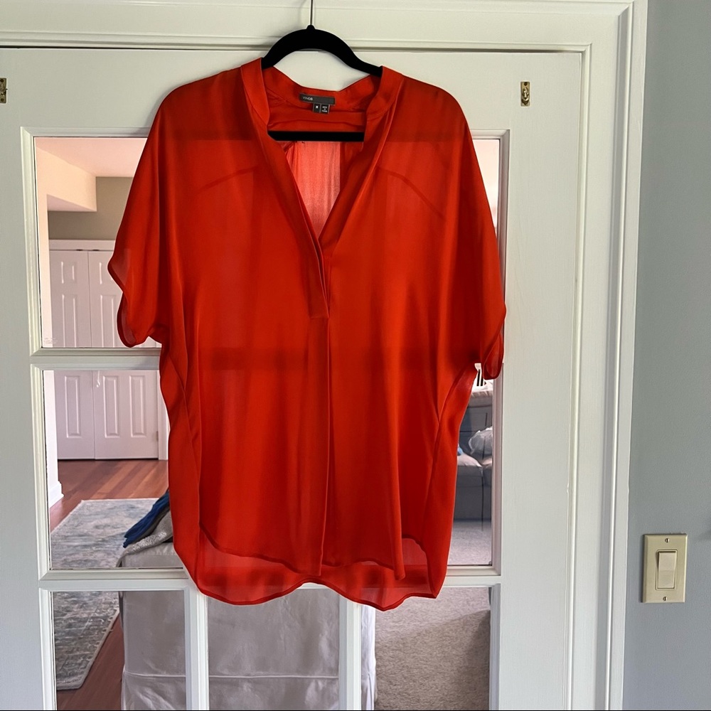 Vince silk shirt sleeve orange blouse